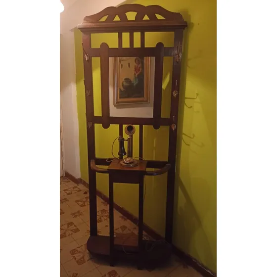Perchero Antiguo De Madera Sombrerero Con Espejo Y Gaveta