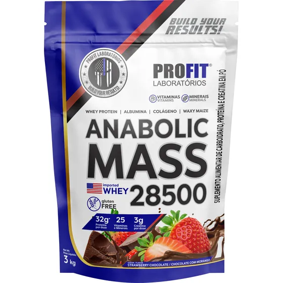 Hipercalórico Anabolic Mass 28500 - 3kg - Profit Labs Sabor Chocolate com Morango
