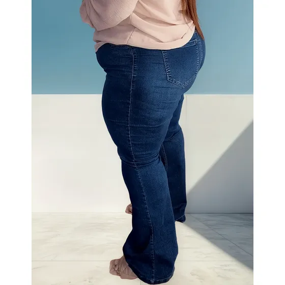 Pantalón Mujer Jean Flare Talles Grandes Mango Blue