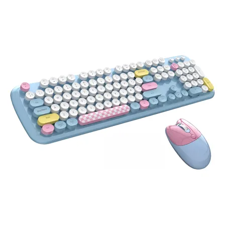 Teclado Y Mouse Inalámbrico Teclas Redondas Retro Con Ñ