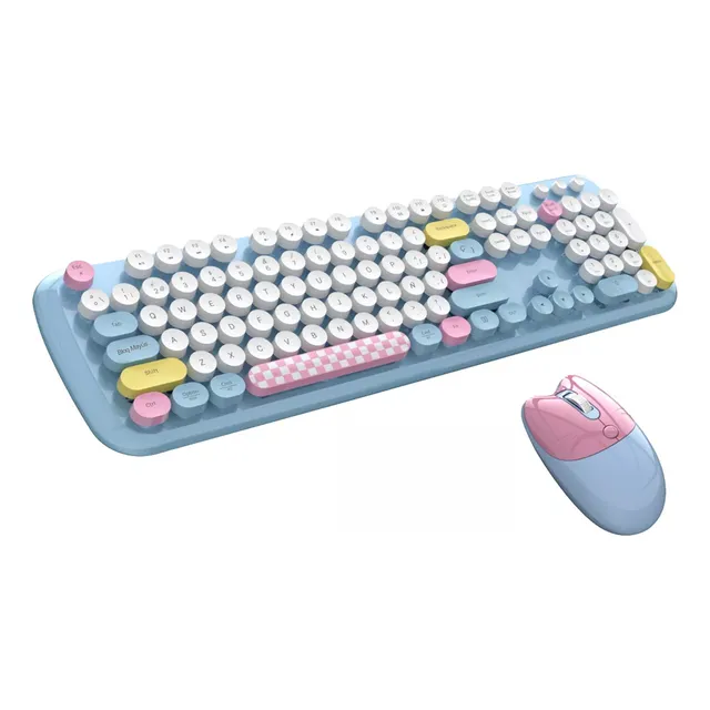 Teclado Y Mouse Inalámbrico Teclas Redondas Retro Con Ñ