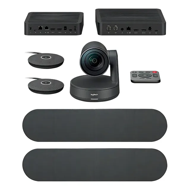 Kit Videoconferencia Logitech Rally Plus 2 Parlantes + 2 Mic Color Negro