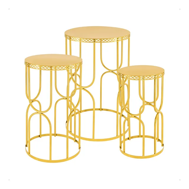 Mesa Decorativa Para Festa Conjunto Com 3 Peças Dourado