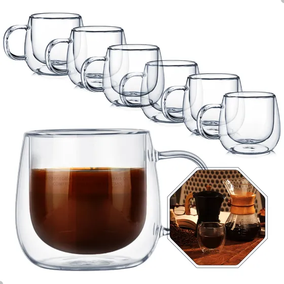 Jogo Kit 6 Xícaras Vidro Borossilicato Parede Dupla 250ml