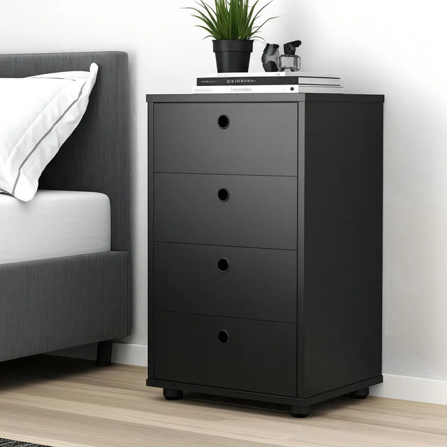 Gaveteiro Clássico 4 Gavetas Preto Corrediças Metálicas Mdp 67,3cm Fosco