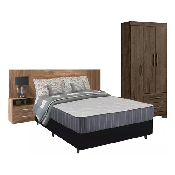 Combo Dormitorio Ropero +sommier 2p + Respaldo+mesas De Luz 
