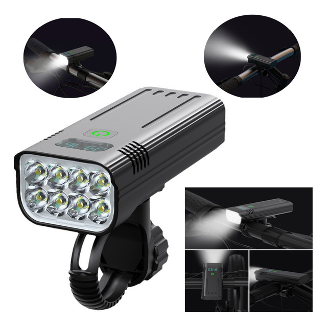 10.000 Lumens Farol Lanterna Bicicleta Recarregável 8 Leds 10.000 Lumens Farol Lanterna Bicicleta Recarregável 8 Leds