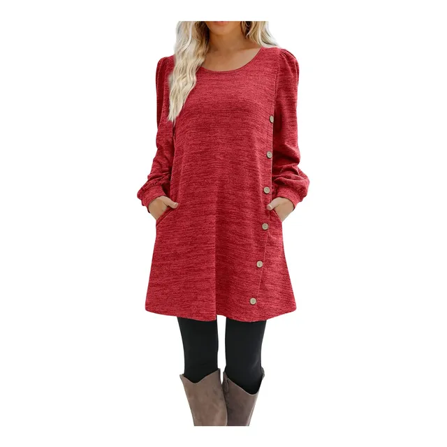 Blusa Casual Manga Larga Para Mujer Cuello Redondo Boton