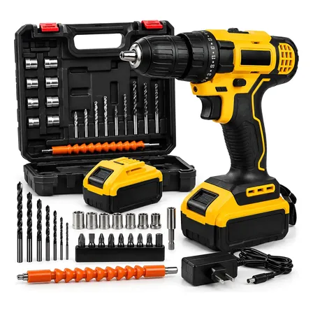 Parafusadeira Furadeira 2 Baterias 48v Bivolt Amarelo-preto 127/220v 60