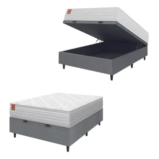 Cama Box BaĂș ColchĂŁo Casal Molas Ensacadas Real 138x188x68cm Branco E Cinza Inducol Cama Box BaĂș ColchĂŁo Casal Molas Ensacadas Real 138x188x68cm Branco E Cinza Inducol