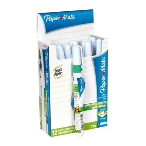 12 Correctores Paper Mate Liquid 7ml Punta Fina Caja