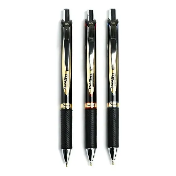 Caneta Pentel Gel Energel Permanente 0,5mm Kit Com 3 Cores Tinta Azul/preta/vermelha Exterior Preta