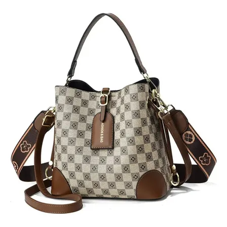 Bolsa Feminina Transversal Elegante Moda Mulher Casual Linda Cor Bege Desenho Do Tecido Lisa Ouro Marrom