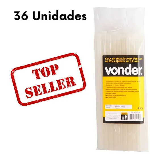 Bastao Cola Quente Silicone Grosso 12mm 1kg 36pçs - Vonder