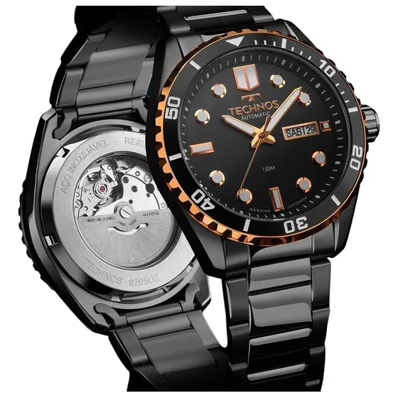 Relógio Technos Automático Masculino Esqueleto Diver 21rubis