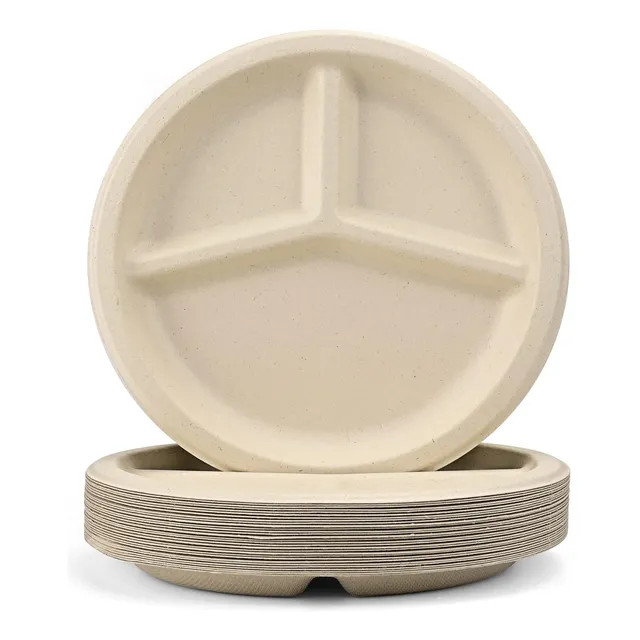 Platos Llanos Desechables, Platos De Pulpa Biodegradable, Ba