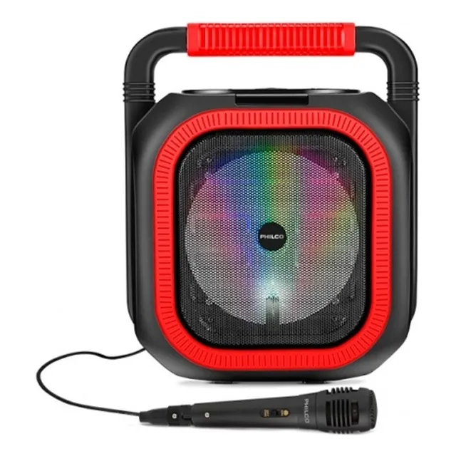 Parlante karaoke Philco 765RD bluetooth speaker 6.5¨ negro/rojo