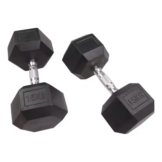 Mancuernas 15 Kg Par Hexagonal Fundición Engomada Fitness