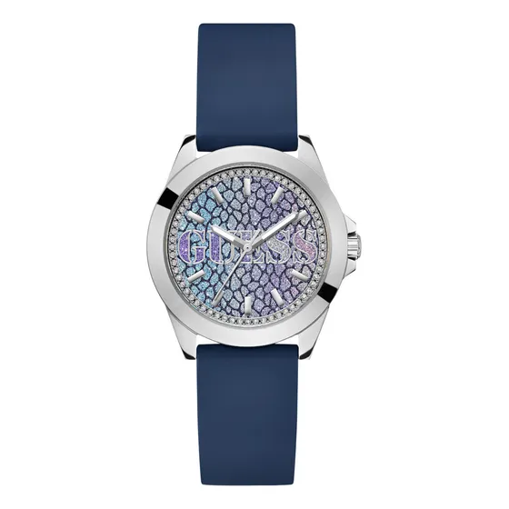 Reloj Guess Gw0749l1 Mujer Plateado. Correa Azul Bisel Plateado Fondo Plateado