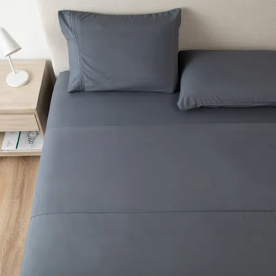 Sabana 1800 Hotel Ultra Suave + Funda Bordada Medidas Super King - Gris Oscuro Liso Super King