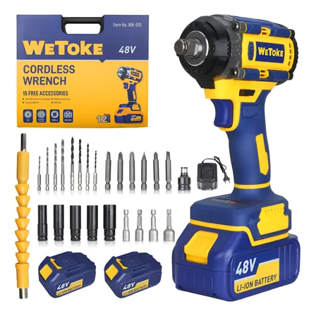 Chave De Impacto 48v Profissional 500n.m Sem Fio 2 Baterias Amarelo 127/220v