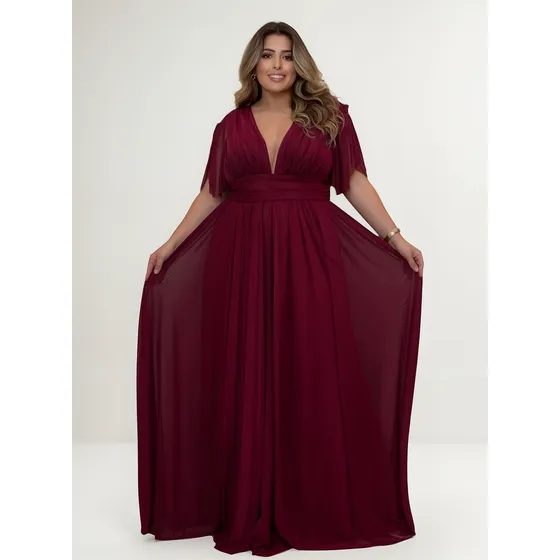 Vestido Formatura Longo Madrinha Plus Size Elegante Tule