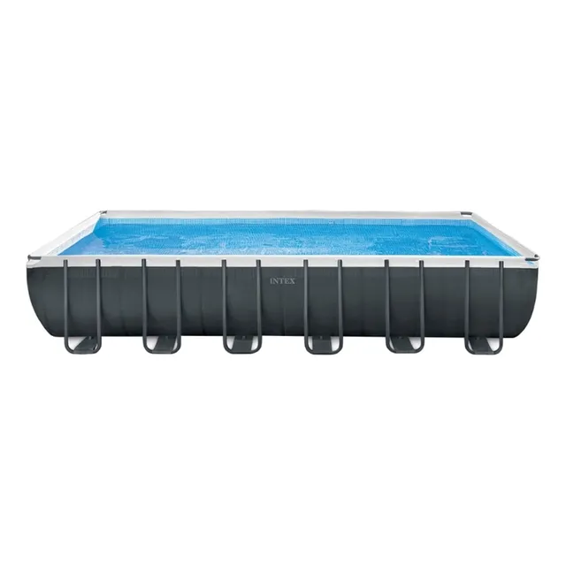 Piscina estructural rectangular Intex 26364 con capacidad de 31805 litros de 732cm de largo x 366cm de ancho gris oscuro diseño mosaico