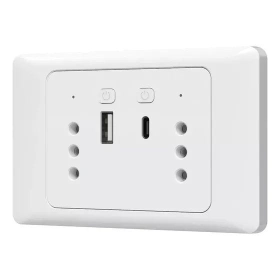 Enchufe Inteligente Doble Con Entrada Usb Y Tipo C Color Blanco