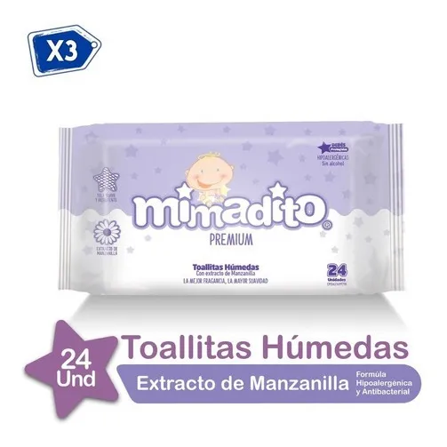 Toallitas Húmedas De Bebé Mimadito Premium 24 Unidades