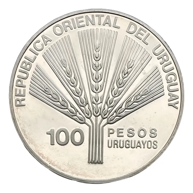 Uruguay 1995 Moneda De Plata 100 Pesos, Fao 50 Años