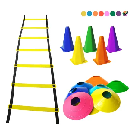 Kit Funcional Treino Agilidade 5 Cones + 5 Pratos + Escada