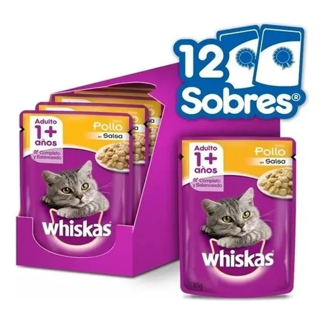 Whiskas Alimento Húmedo En Sobre Gato Pollo Salsa 12 Un