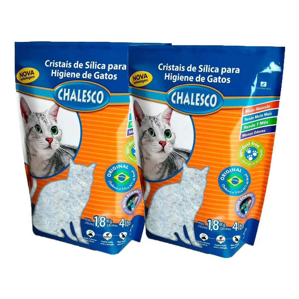 Kit Com 2 Unidades Areia Para Gato Silica 1.8kg Chalesco