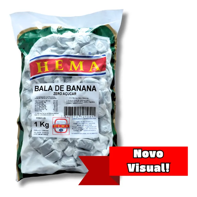 Bala De Banana - Zero Açucar - Hema - Pcte 1 Kg