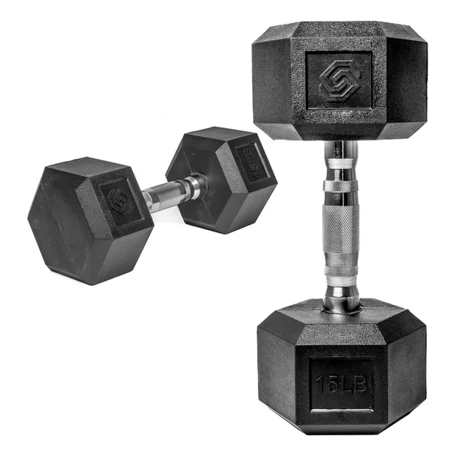 Par De Mancuernas Sportisimo 15 Libras Pesas Acero Hexagonal Color Negro