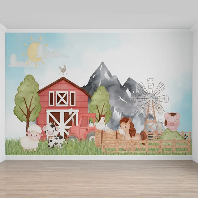 Papel De Parede Fazendinha Bichinhos Quarto Criança M²