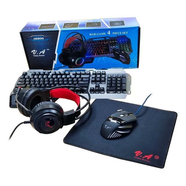 Combo Kit Set Gamer Teclado Mouse Pad Y Auriculares Rgb