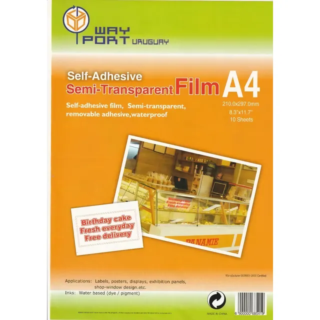 Papel Film Adhesiv Semi Transparente A4 X10
