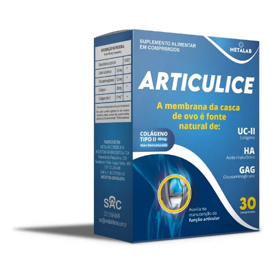 Suplemento Alimentar Colágeno Tipo 2 Ácido Hialurônico com 30 Cápsulas Articulice Metalab