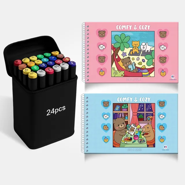 Livro Comfy E Cozy Capa Dura Espiral Explore Sua Criatividade Colorindo Com Marcadores 24 Canetinhas Ponta Dupla Para Colorir Educativo Volta As Aulas Férias Passatempo Livro Comfy E Cozy Capa Dura Espiral Explore Sua Criatividade Colorindo Com Marcadores 24 Canetinhas Ponta Dupla Para Colorir Educativo Volta As Aulas Férias Passatempo