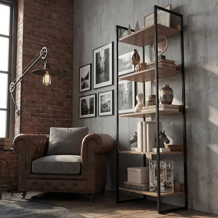 Estante Para Livros Estilo Industrial Armário Multiuso Com 5 Prateleiras Lâmina Preto Design Moderno Mod: Rena