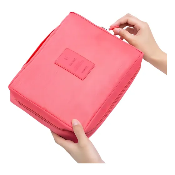 Organizador Estuche Cosmético Neceser Viaje Almacenamiento Color Salmón
