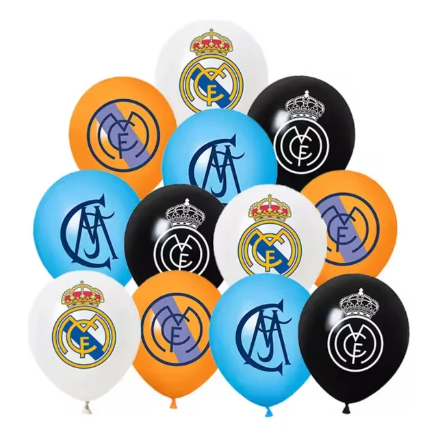 Pack 12 Globos Latex Diseño Real Madrid Cumpleaños Fiestas