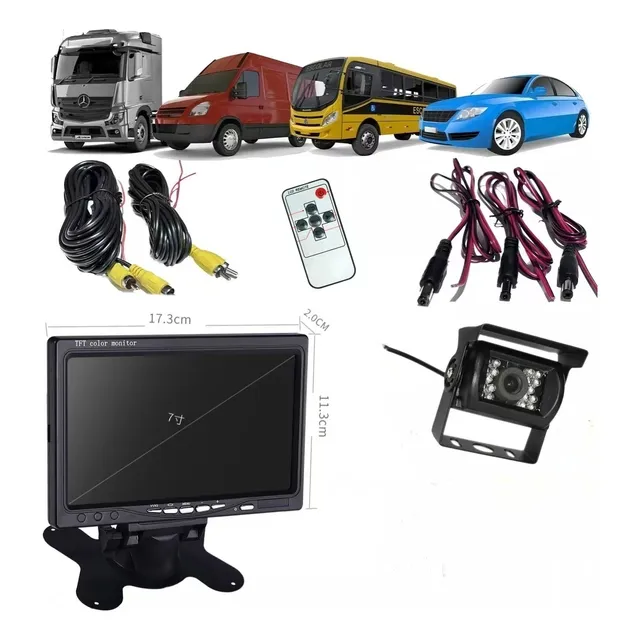 Tela Monitor 7' Kit 24v Caminhão Onibus Câmera 18led Cabo 15