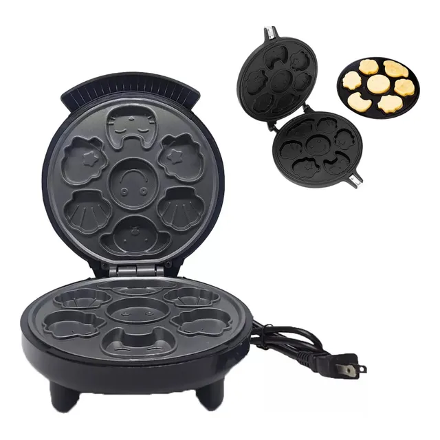 Mini Maquina Para Hacer Pancakes Figuras Infantiles Waflera Color Negro