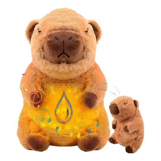 Capibara Dormilón Peluche De Apego Q Respira Marron / Rosa