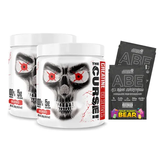 Pack X2 Creatina The Curse 300gr + X2 Sachet Preentreno Abe