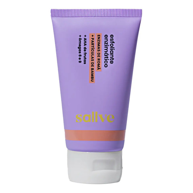 Bisnaga de Esfoliante Enzimático Facial Sallve de 70g com embalagem lilás e tampa branca