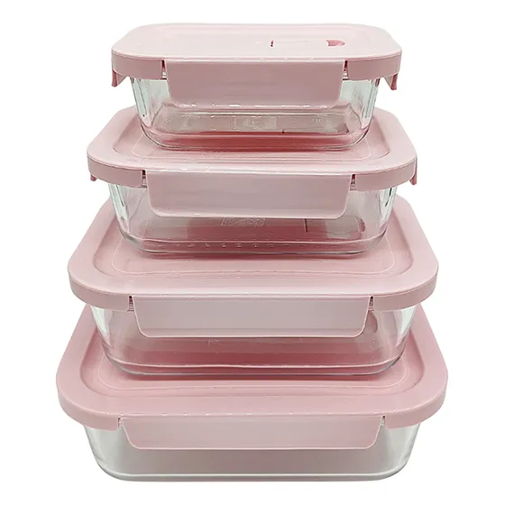 Set Tupper Hermético Rectangular De Vidrio X4 Tamaños