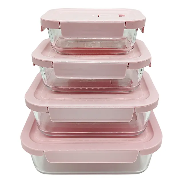 Set Tupper Hermético Rectangular De Vidrio X4 Tamaños